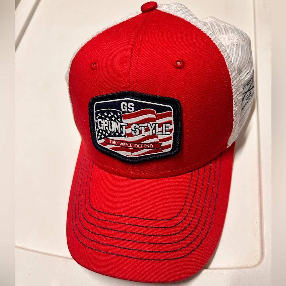 Grunt Style Patriotic Flag Red White Hat